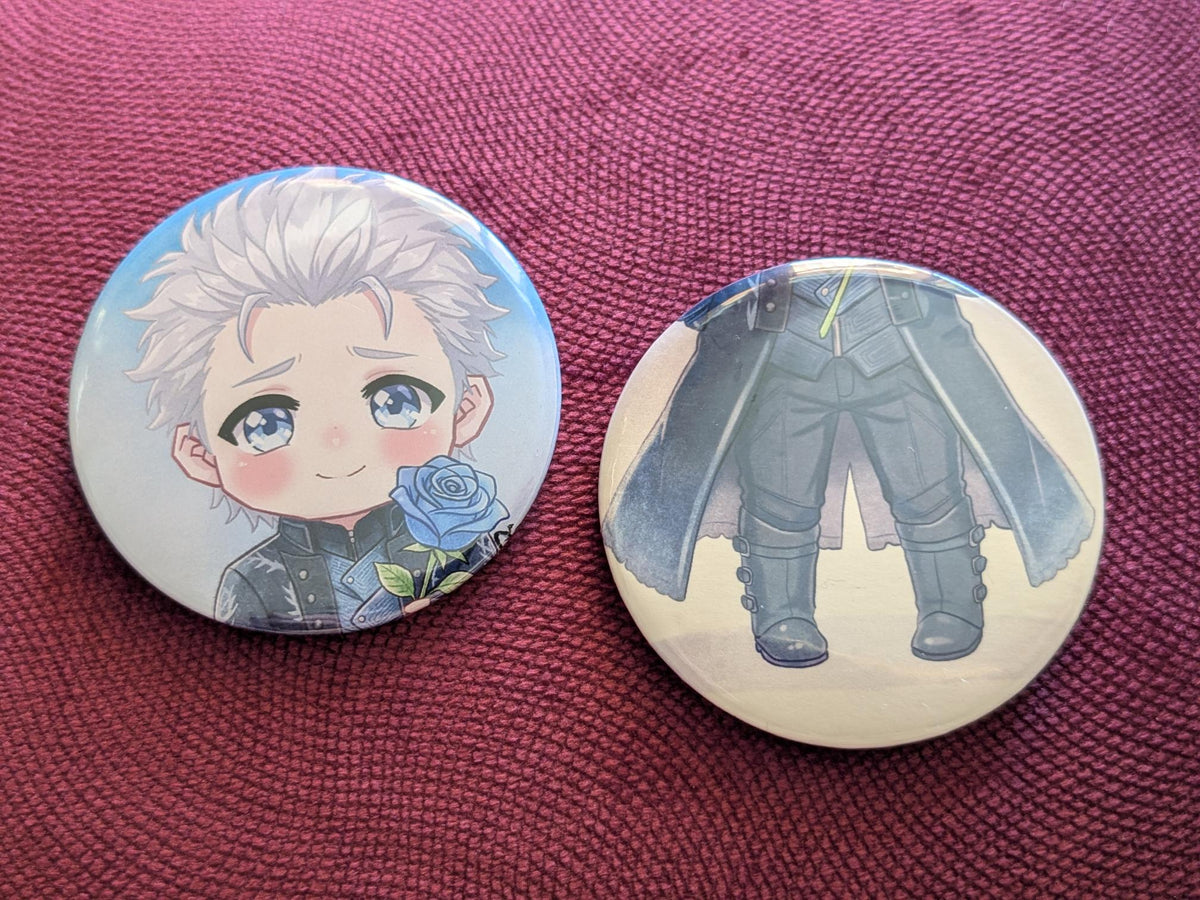 Vergil Chibi (Frozen Rose) - Pair of Metal Badges (2x 58mm)